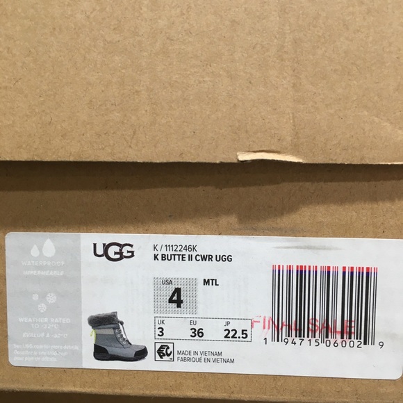 UGG BUTTE II CWR SNOW BOOTS -METAL GRAY WATERPROOF LEATHER -KIDS US 4 -NEW - Picture 11 of 11